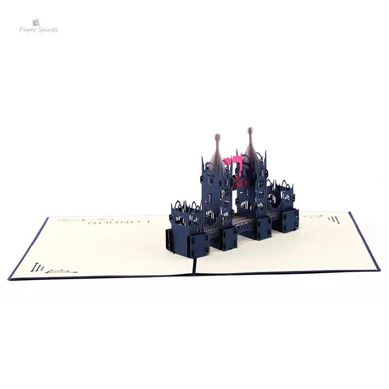 Красный Лондонский мост ручной работы лазерная резка карты оптом 3D всплывающие пользовательские поздравительные открытки на день рождения подарочные открытки