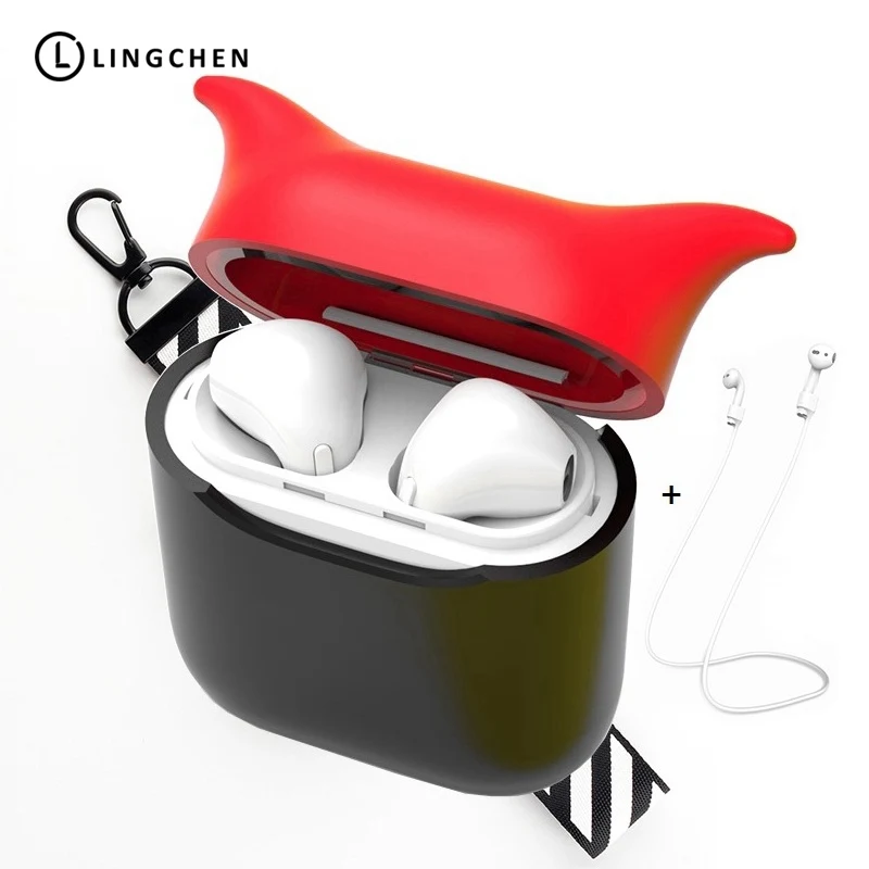 LINGCHEN матовый чехол для наушников Airpods с ремешком мягкий силиконовый демон Apple
