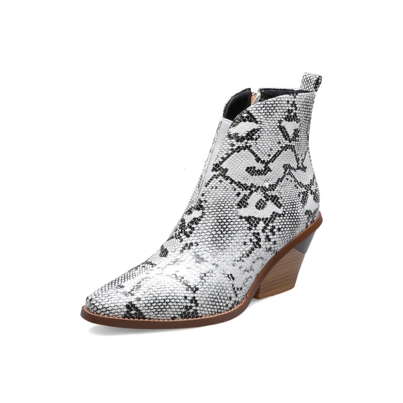 

Brand Shoes Fashion Embossed Microfiber Ankle Boots for Women Pointed Toe Cowboy Boots Woman Wedge Pumps High Heels Runway Boots