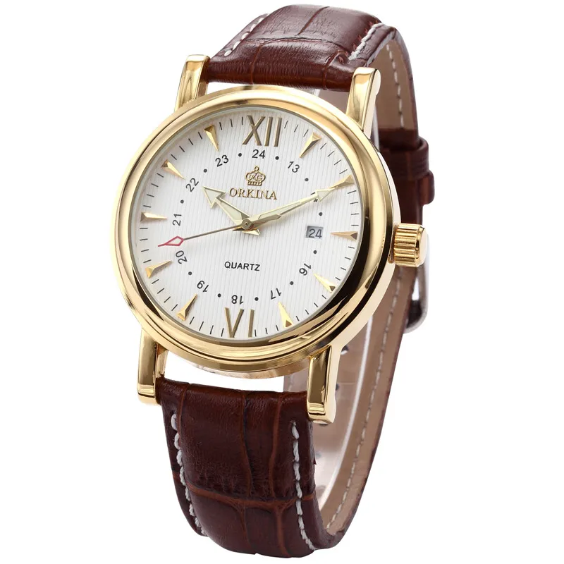 Мг. Мужские часы ORKINA роскошный золотой чехол светящиеся булавки мужские с