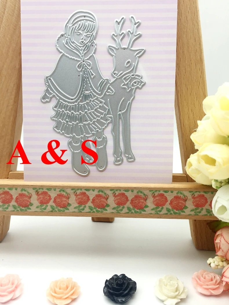 Металлический Трафаретный вырубной штамп с рождественским оленем и девушке