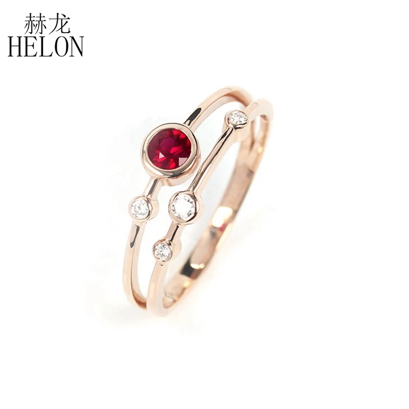 HELON Solid 14K(AU585) розовое золото Сертифицированный круглый 0.276ct с натуральным красным Рубином& Алмазы обручальные кольца женские модные ювелирные изделия