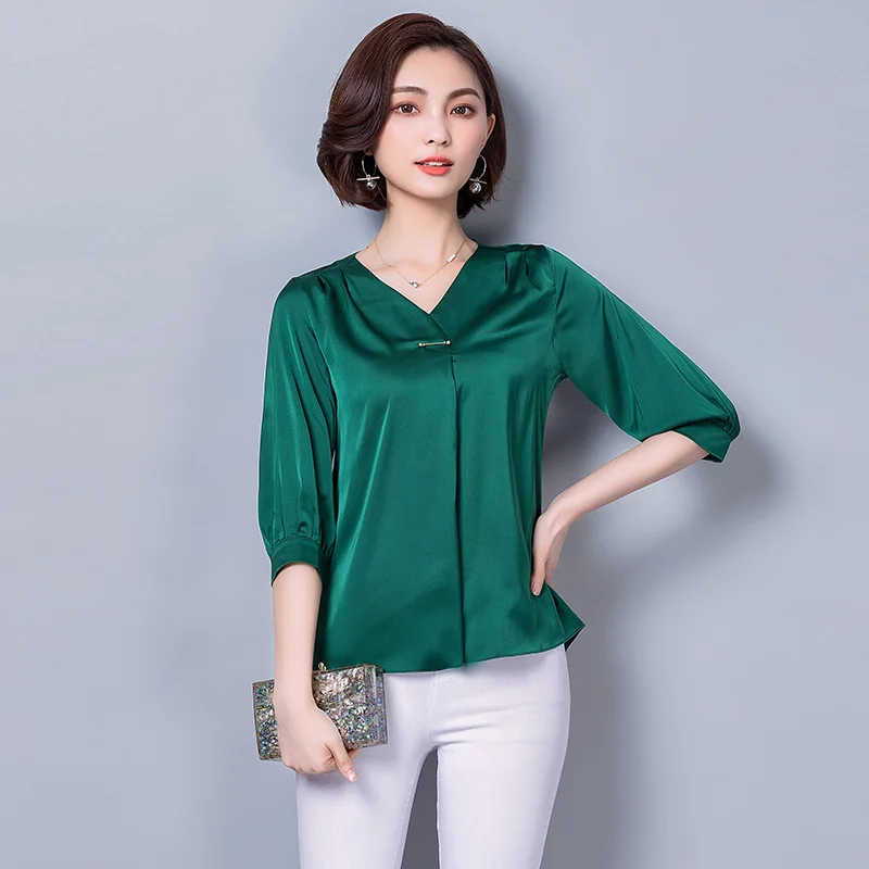 Женские топы и блузки Весенняя Повседневная шелковая блузка свободная с