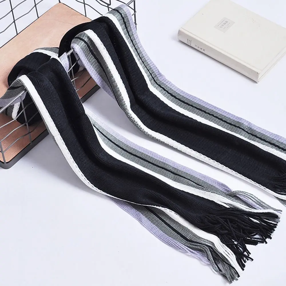 

1PC Winter Designer Scarf Men Striped Cotton Scarf Male Brand Shawl Wrap Knit Cashmere Striped Scarf With Tassel