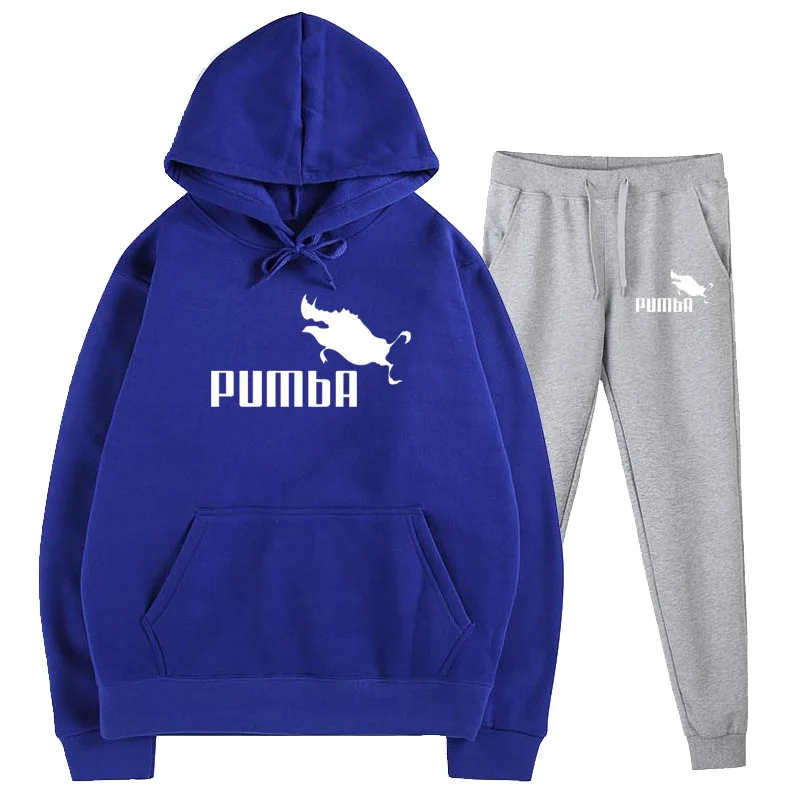 blue Новая мода Pumba(Пумба) свитер с капюшоном Для мужчин/Для женщин толстовки с капюшоном для девочек+ спортивные штаны, костюмы осень-зима флисовый пуловер с капюшоном - Цвет: blue