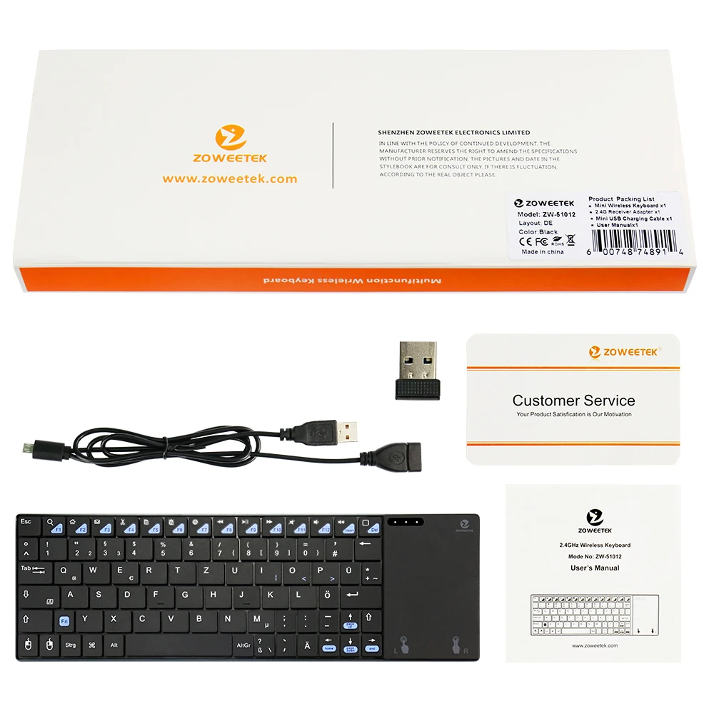 Многофункциональная беспроводная немецкая клавиатура Zoweetek Mini i12plus 2 4G с