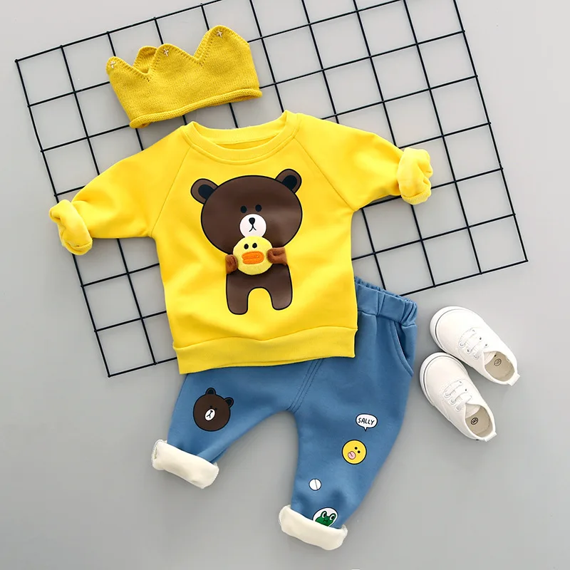 

Baby Boys Girls Clothing Set Bear Print Winter Autumn Thick warm Tracksuits Kids Sport Suit Set Casual Coats/Jacket+pant