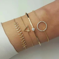 4 pcs set bohemia gold color bracelets bangles set for women vintage adjustable leaves bracelet female fashion jewelry gift