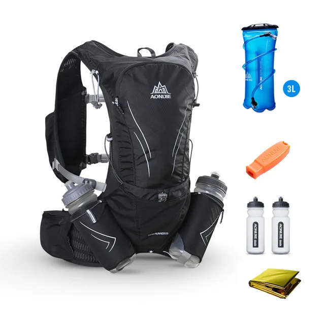 Black Set 1 AONIJIE 15L открытый светильник гидратации веса Рюкзак Сумка 3L водный Пузырь для походов ультра Трейл бег гонки - Color: Black Set 1
