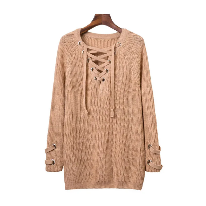 2019 autumn straps long sleeves with V-neck knit women's sweater Free shipping | Женская одежда
