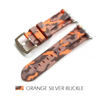 Orange Silver Buckle Камуфляжный силиконовый ремешок для часов Apple Watch 38 мм 42 мм ремешок для Apple iWatch 40 мм 44 мм Серия 1 2 3 4 спортивный браслет - Цвет ремешка: Orange Silver Buckle