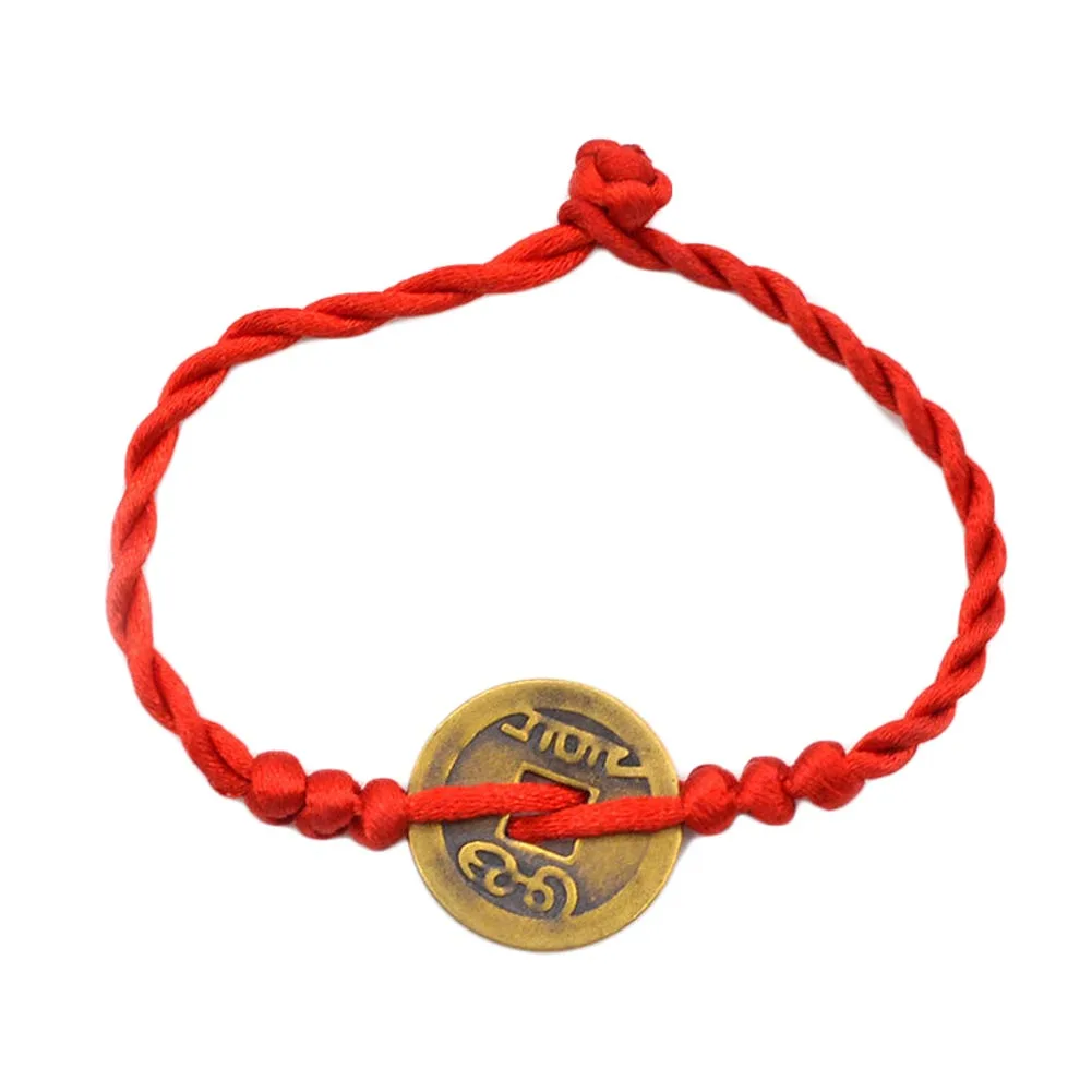 Регулируемая красная нить плетеные браслеты дружбы для мужчин женщин медные