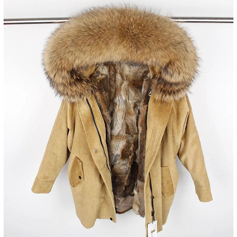 Новинка 2020 парка с воротником из меха енота зимняя куртка на кроличьем меху