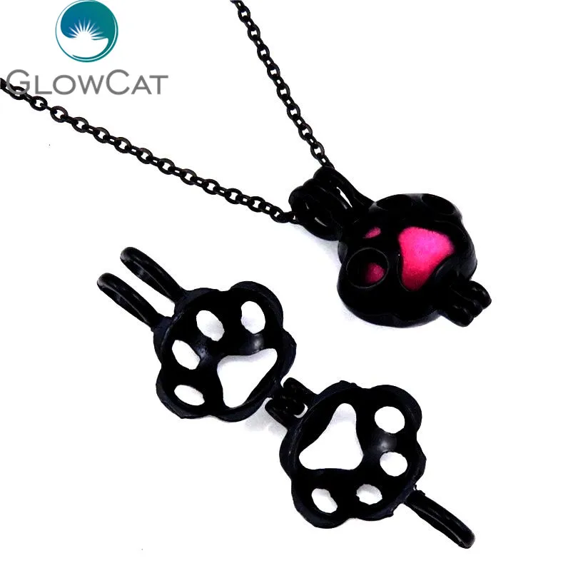 GLOWCAT H445 пистолет черная собачья лапа бисер с принтом клетка эфирное масло диффузор ароматерапия жемчужная клетка ожерелье с медальоном массивные украшения