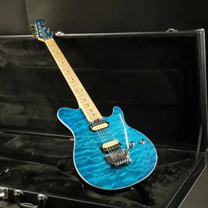 

Высококачественная синяя стеганая Кленовая верхняя переплетная электрическая гитара Musicman, бесплатная доставка