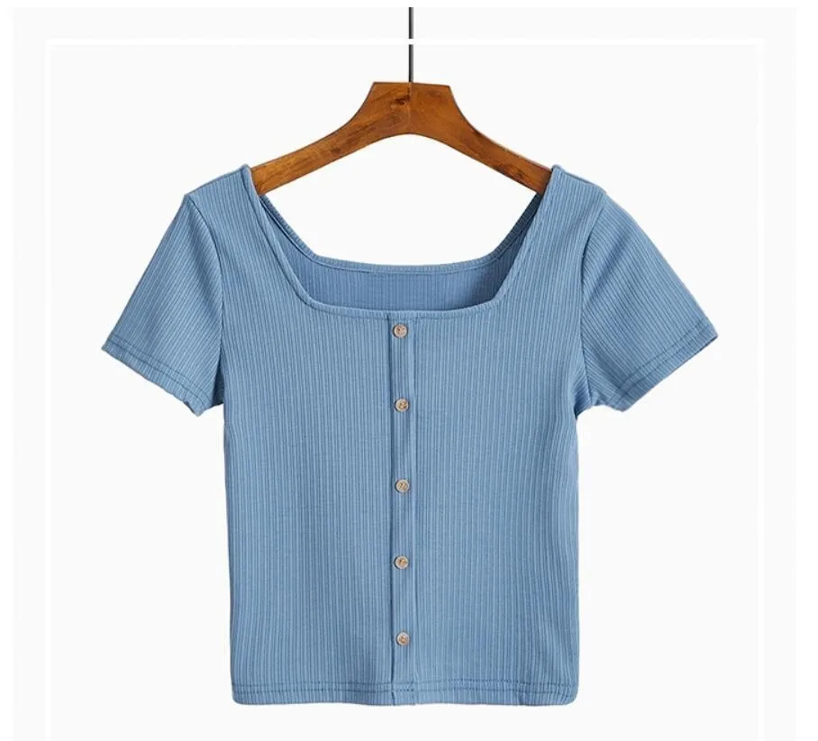 2019 новые летние женские короткий рукав с квадратным воротником для пупка детский