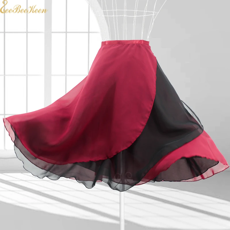 Ballet Chiffon Two-color Stitching Skirt Ballerina Summer Yoga/Sport Practice Long Women Dance Adult Wrap skirt | Тематическая