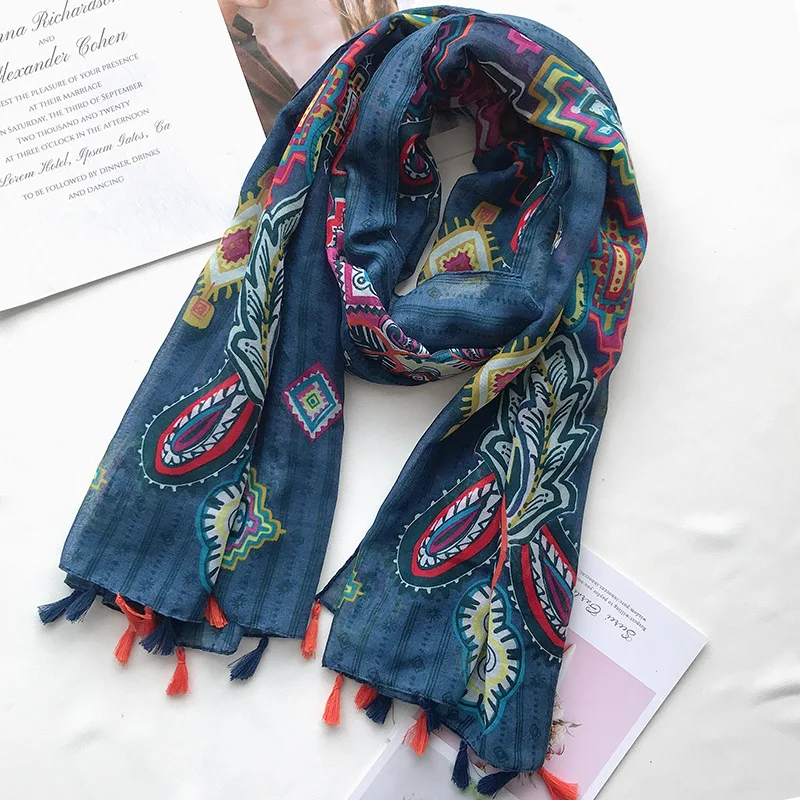 2019 Fashion Paisley Print Tassel Scarves And Shawl Beautiful Floral Foulard Wrap Scarf Hijab Muffler Free Shipping |