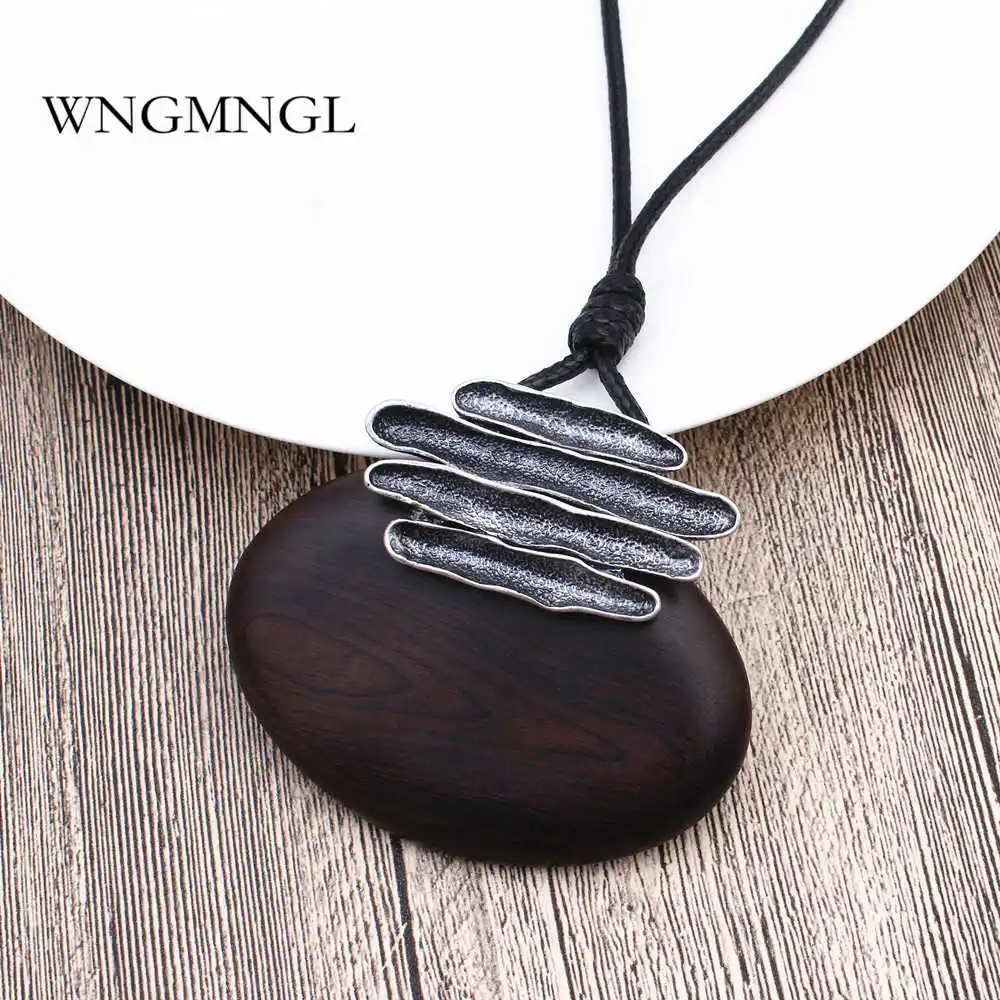 WNGMNGL 2018 Новое поступление Овальный деревянный длинный кулон ожерелье для женщин