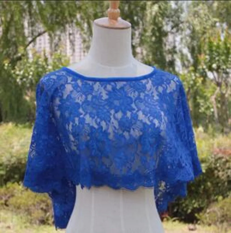 Royal Blue Черное кружевное свадебное болеро цвета слоновой кости, Женская шаль, вечерние накидки, короткая свадебная накидка, винтажные свадебные аксессуары - Цвет: Royal Blue