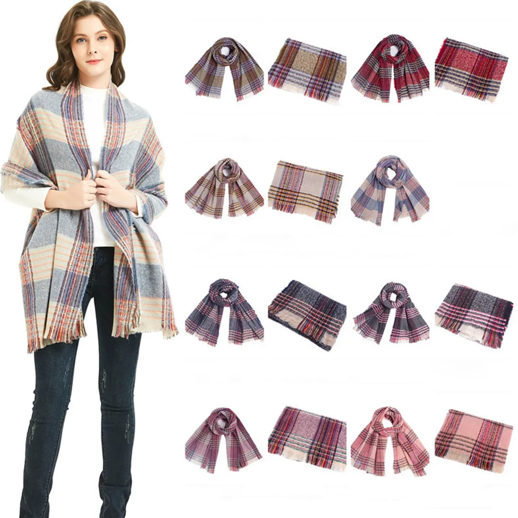 Шарф женский длинный дизайнерский зимний теплый большая решетка 2019 | Аксессуары