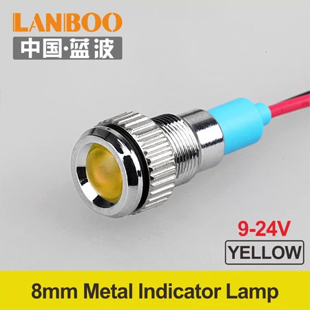 8mm-YELLOW-(9-24V) LANBOO 8 мм Предупреждение ющий светодиодный индикатор с проводом 3V12V24V220V380V светодиодный пилот, сигнальный огонь белый красный желтый синий зеленый - Цвет: 8mm-YELLOW-(9-24V)