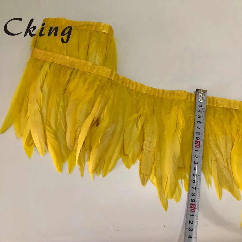 

20-25cm Gold Rooster Tail Trim Coque Feather Trimming/Ribbon lace For Crafts Dress Skirt Carnival Costumes Plumes 2meters/lot