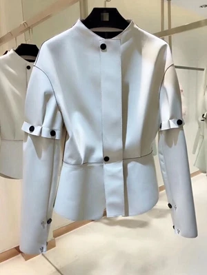 Слоновая кость Женские пальто из натуральной овчины модные короткие Куртки из натуральной овчины с отстегивающимися рукавами - Цвет: Слоновая кость