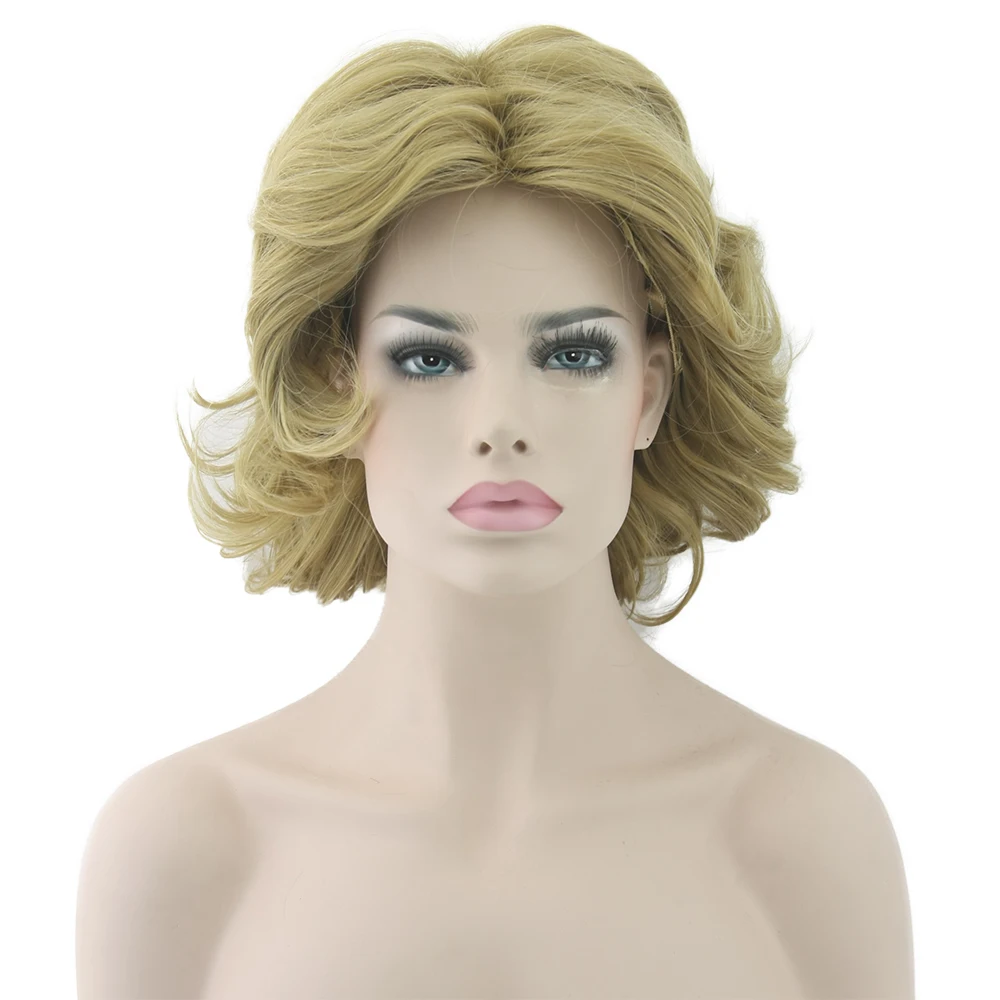 Белокурый кудрявый волнистый короткий парик Синтетический термостойкий для