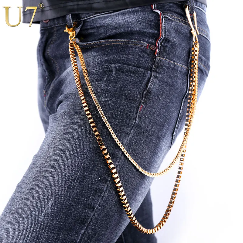 

U7 Heavy Gold Color Waist Biker Chain Key Wallet Belt Rock Punk Trousers Motorcyle HipHop Pant Jean Chains For Men Jewelry J004