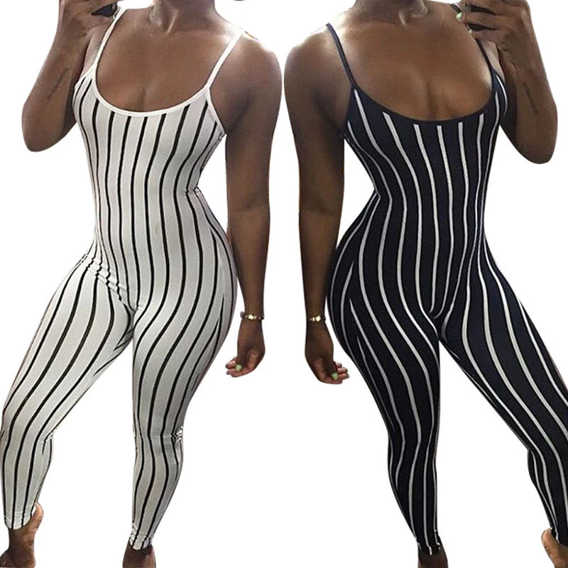 Женский летний Осенний комбинезон сексуальный Облегающий в полоску Клубная
