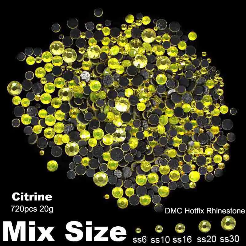 DMC исправление страсс цитрин смешанные размеры SS6 SS10 SS16 SS20 SS30 720 шт. мотивы для