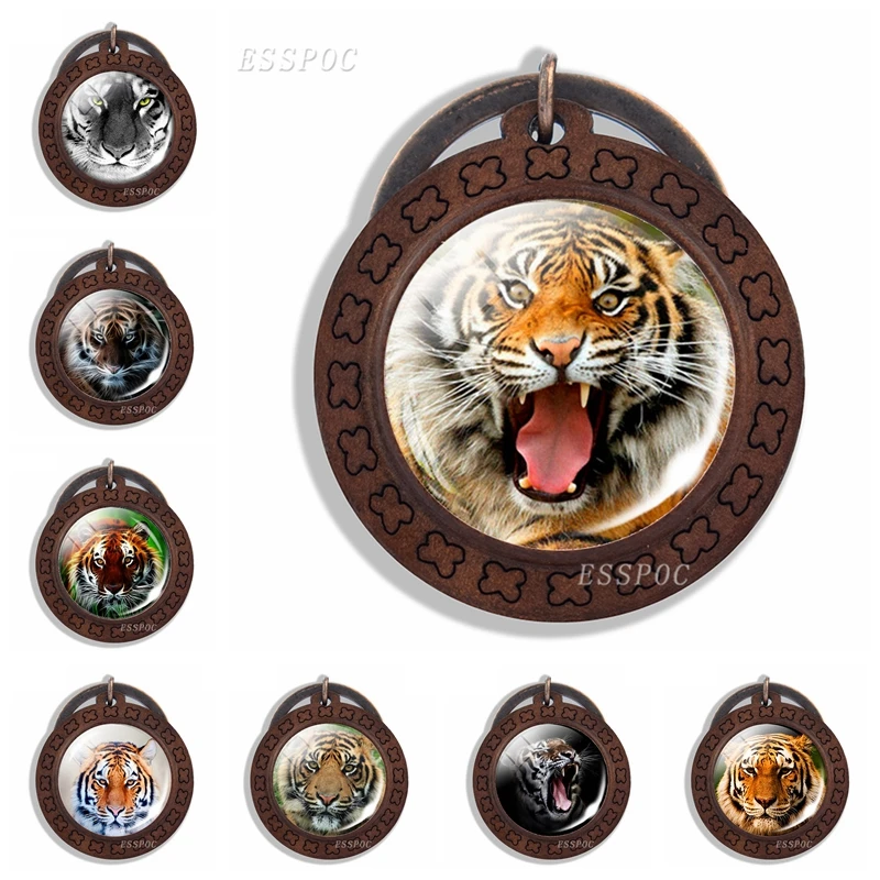 Стеклянный купольный деревянный брелок Fierce Tiger винтажное деревянное украшение