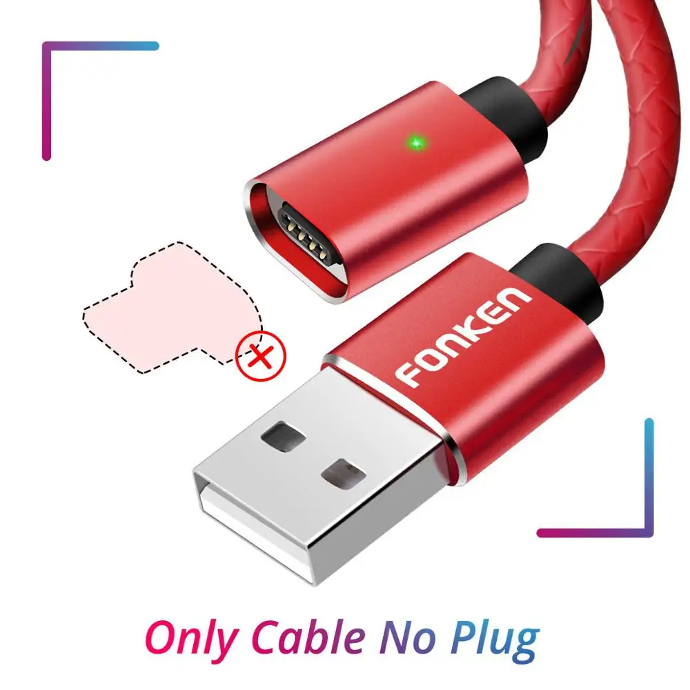 Red Cable No Plug Магнитный кабель FONKEN usb type C для быстрой зарядки, магнитный кабель USB C для синхронизации данных, кабели для телефонов, быстрая зарядка, светодиодный шнур для мобильных телефонов type-C - Цвет: Red Cable No Plug
