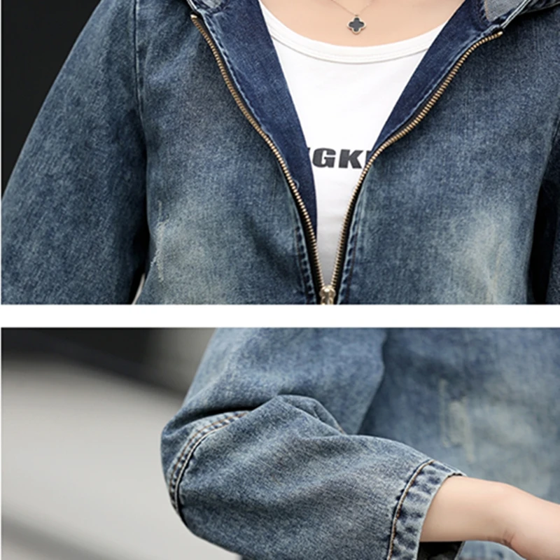 Женская джинсовая куртка бомбер размера плюс 3XL 4XL с капюшоном базовая модель WX10