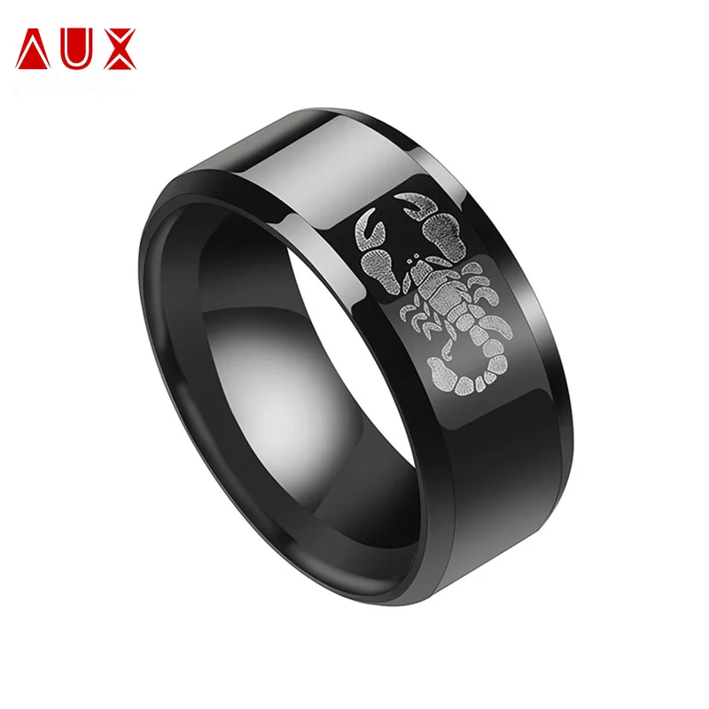 

Auxauxme черное кольцо из нержавеющей стали с выгравированным изображением животного мужские обручальные кольца ювелирные изделия для вечеривечерние для мальчиков подарок на день отца