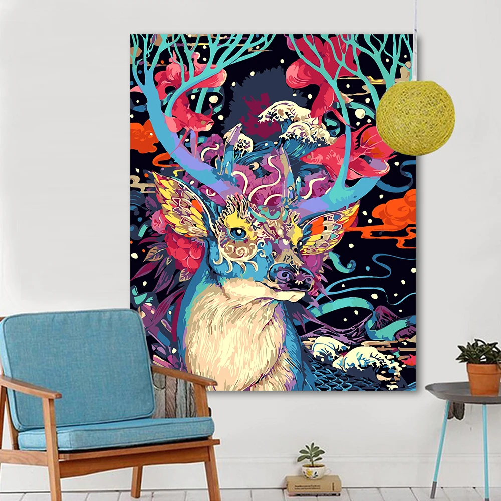 Картина маслом без рамки с изображением рождественского оленя|unique gift|paintings