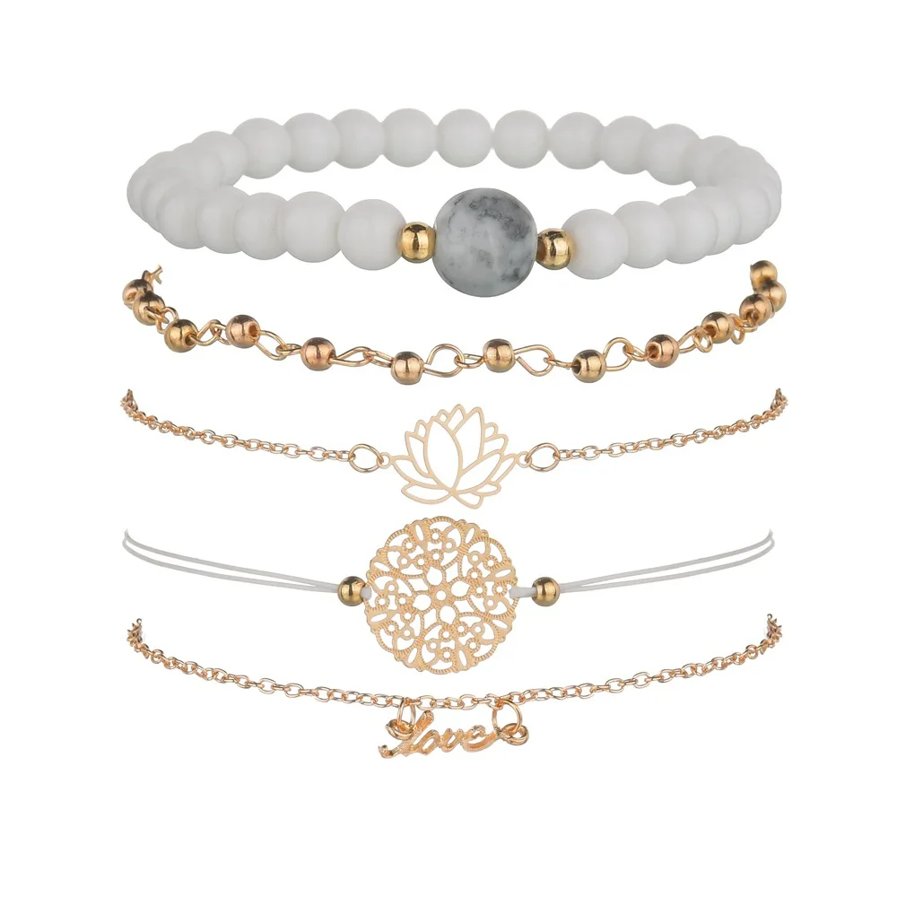 Женский браслет с подвеской и надписью Lotus flower Изысканная мода 5 шт./компл.