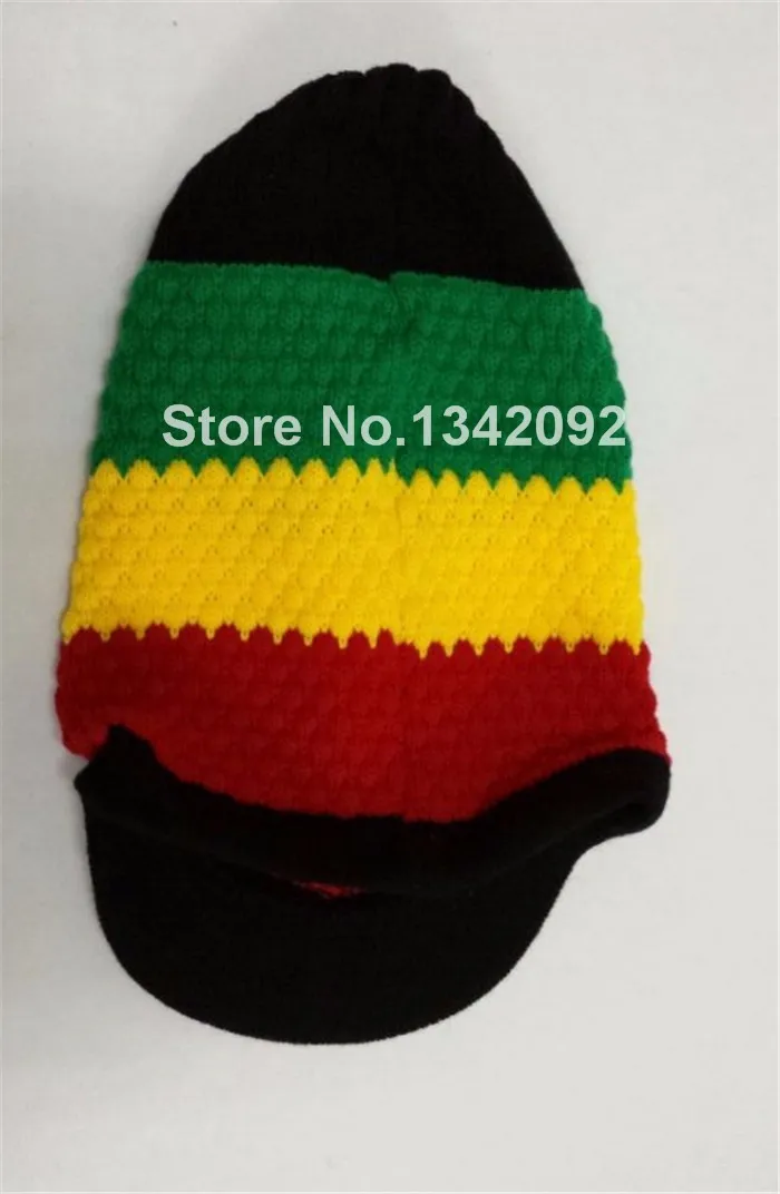 Новая Вязаная шапка с козырьком Rasta Reggae, Jamaica Marley, трехцветная шапка в стиле хиппи, дизайн в стиле пэчворк, черный, желтый, зеленый, красный