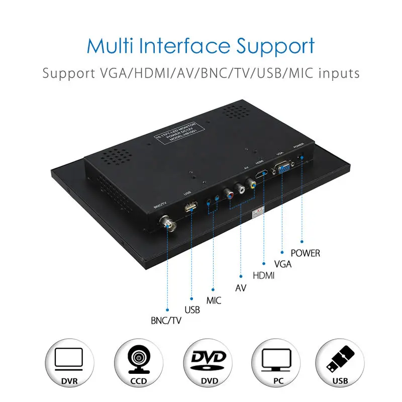 Eyoyo 10 &quotдюймов Портативный CCTV Мониторы TFT ЖК-дисплей аудио-видео с HDML USB BNC VGA