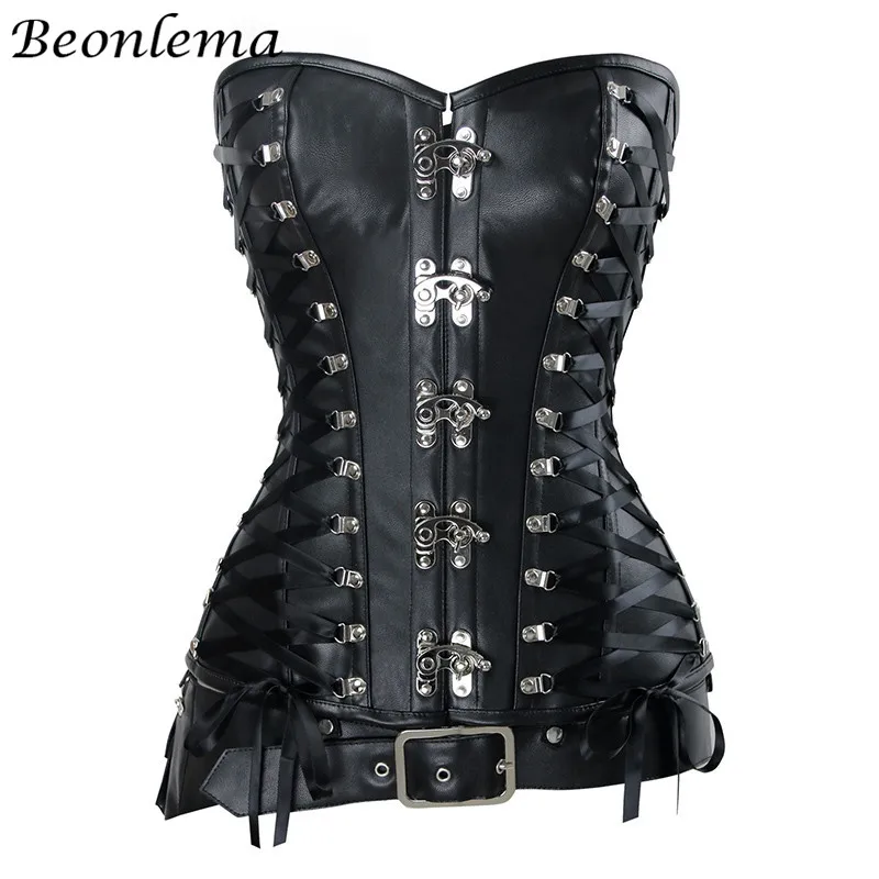 Plus Size Corset Women Black Faux Leather Steampunk Gothic Bustier 2018 Sexy Corsets And Bustiers S-6Xl | Женская одежда