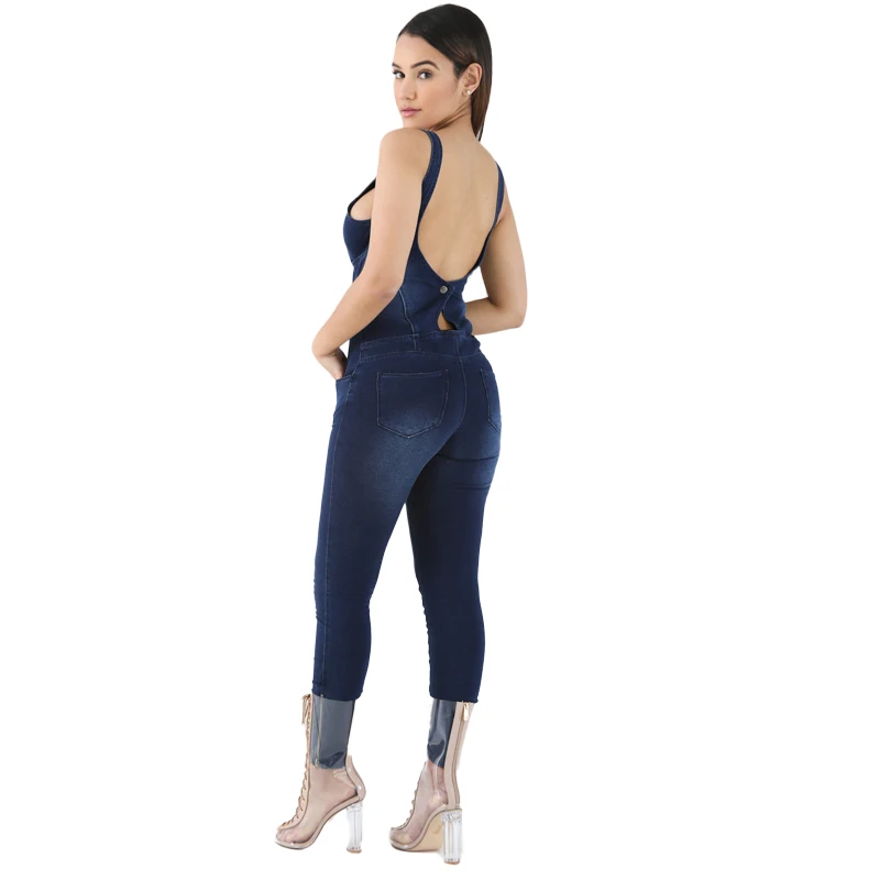 Summer Women Jeans Junpsuits Sexy Hollow Out Skinny Zipper Fly Denim Playsuits Full Length Womens Overalls Backless | Женская одежда