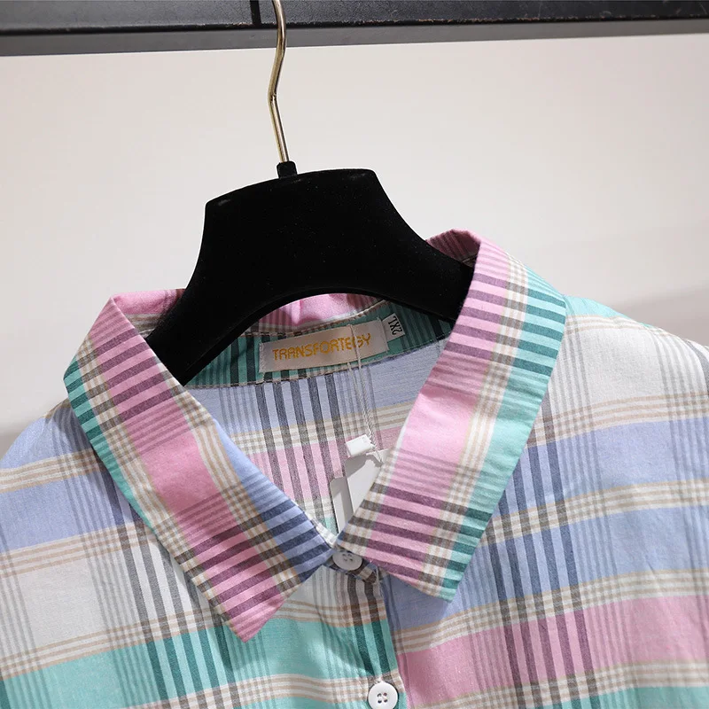 2XL-6XL Осень Большой размер Повседневная Длинная рубашка с длинным рукавом клетчатая Женская свободная рубашка Длинные Блузки Женская 5XL плюс размер рубашки