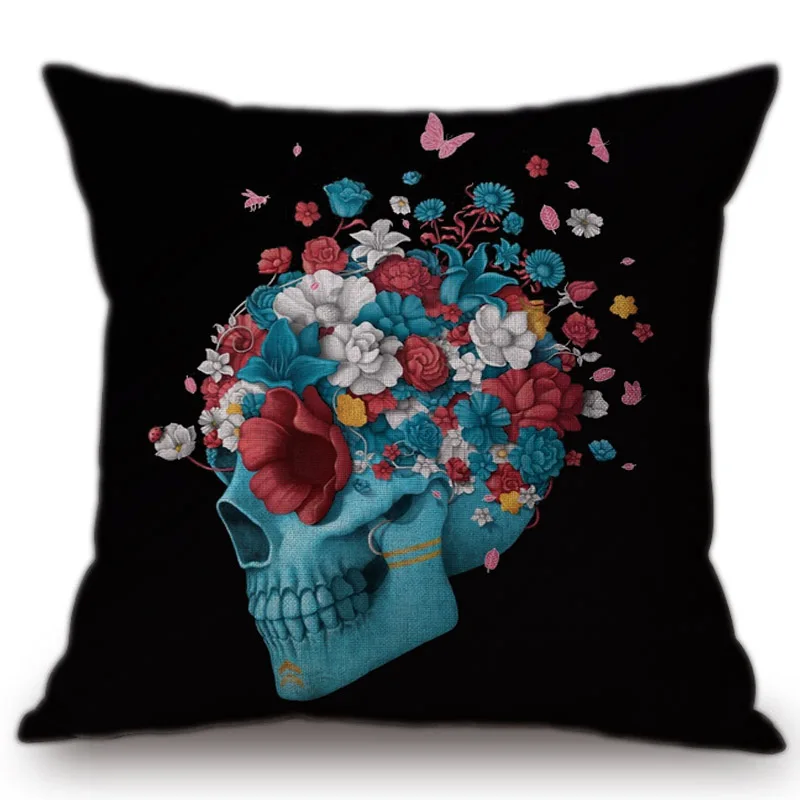 

Black Blue Skull Cushion Cover Creative Painting Fashion Punk Home Decoration Throw Pillow Cover Car Sofa Chair Pillowcase