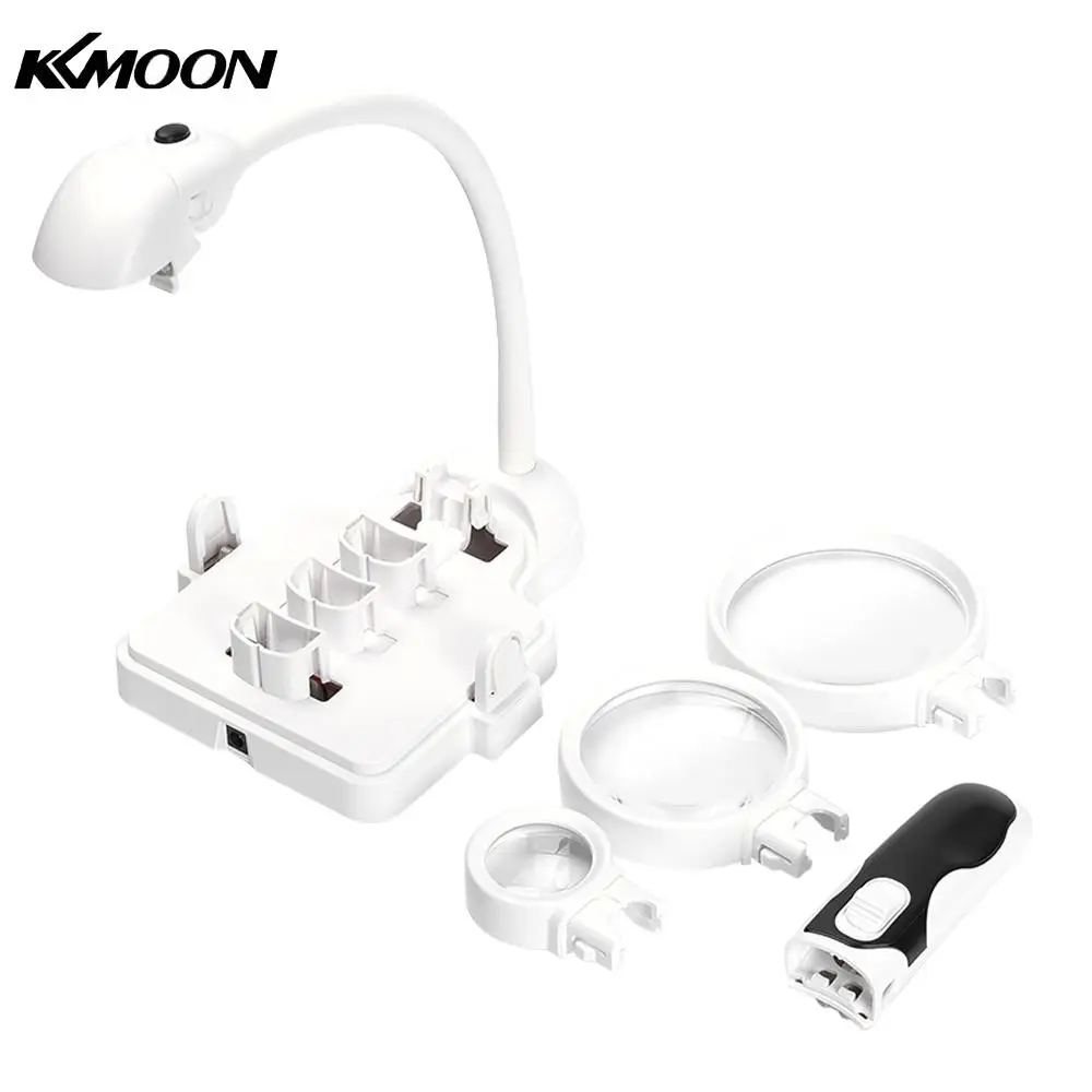 KKmoon 3 линзы 2.5X 5X 16X настольная Лупа Многофункциональная светодиодный рочная