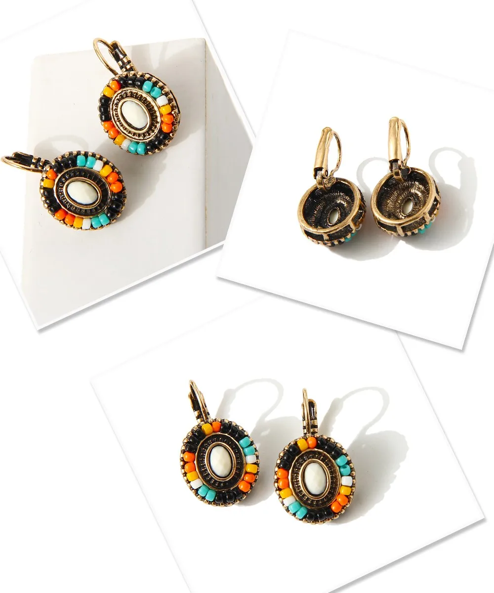 Bohemian National Wind Flower Earrings Clip On The Wholesale Cheap Colorful Resin Beads For Women Custume Gift | Украшения и