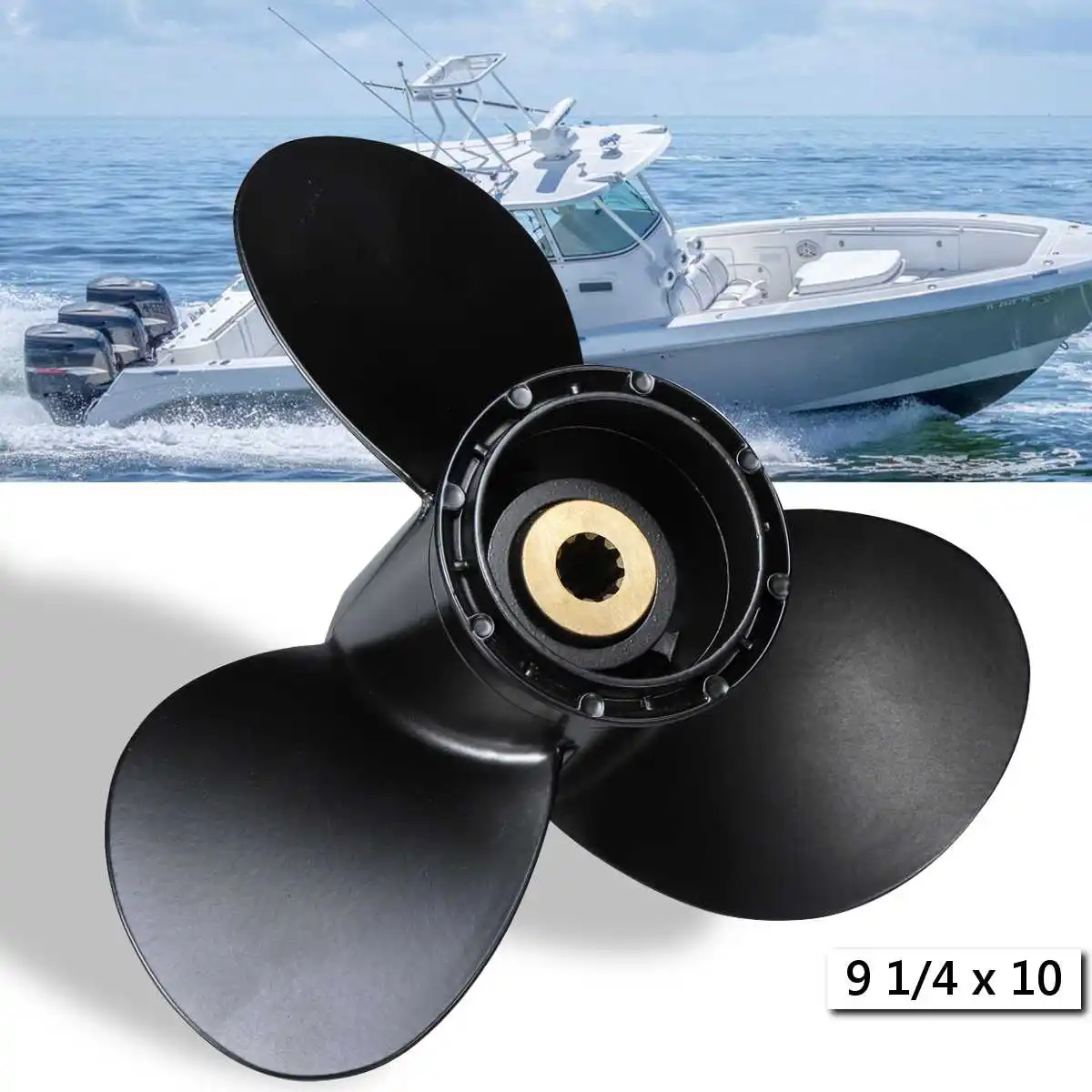 58100-93733-019 9 1/4x10 лодочный подвесной Пропеллер для Suzuki 8-20HP алюминиевый сплав Черный 3 лезвия 10 сплайн зубья R вращение