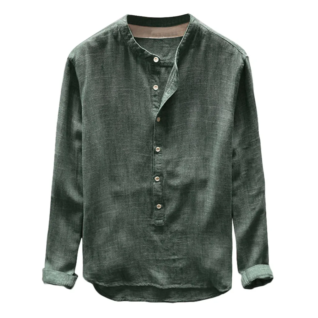 

Fashion Mens Autumn Basic 2019 New Button Casual Linen and Cotton Long Sleeve V-neck Solid Tunic Plus Size 4XL Clothing