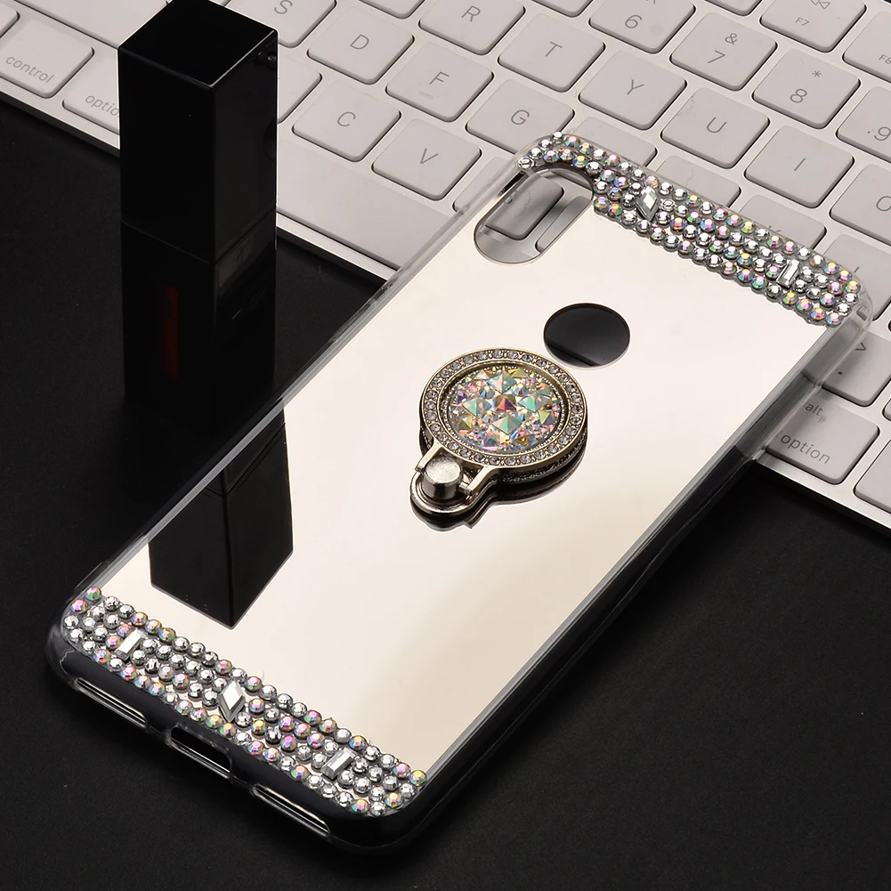 Silver Ollivan роскошные стразы чехол для Xiao mi Red mi Note 5 4X6 S2 mi rror чехол для Xiaomi mi A2 A1 6 8 Max 3 2 девочек с кольцом - Цвет: Silver