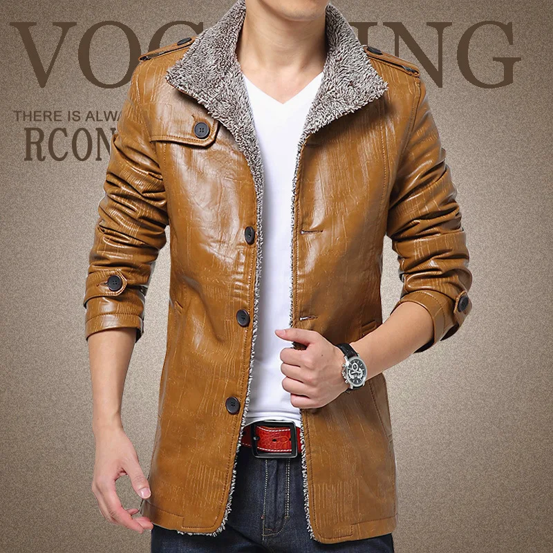 Мужские кожаные куртки с начесом Left ROM теплые однотонные из хлопка зима 2019|leather